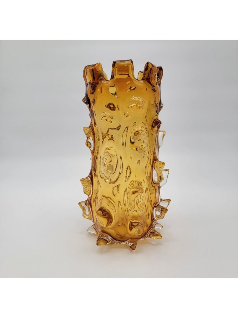 Vintage Murano Barovier & Toso Amber Mugnoni Art Glass Vase